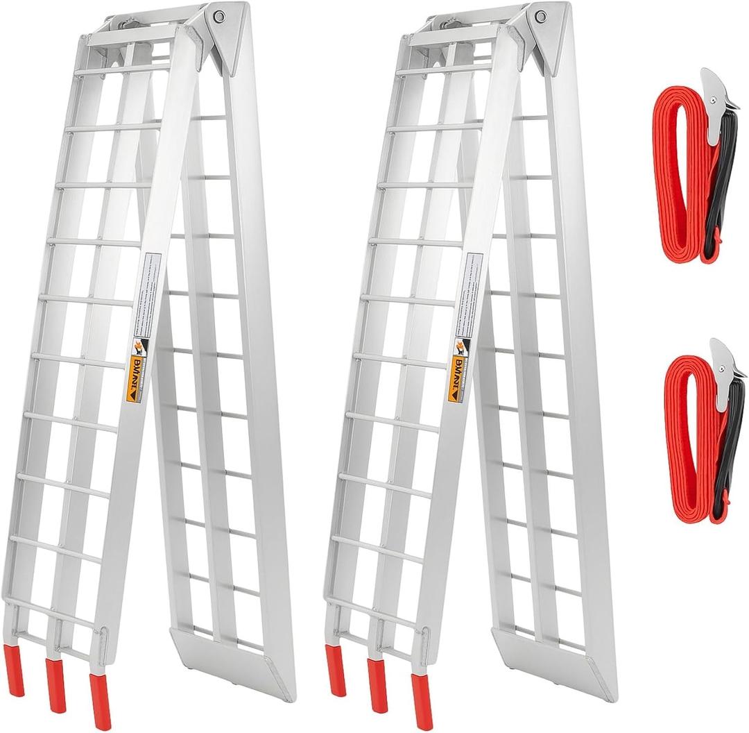 ATV Ramps for Pickup Trucks, 7.5 ft Folding Aluminum Truck Ramps 2 Pack, Crossbar Rungs Traction, Rubber-Tipped Fingers, Load Straps Included, 1,500 lb per Pair (750 Each), 89 x 12 in
