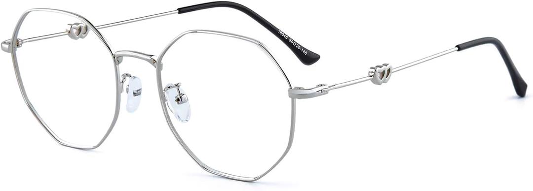 GUDVUE Blue Light Glasses, Computer/Gaming/TV/Phones Glasses for Women/men, Anti Glare/UV400/Eye Strain, Polygon Silver