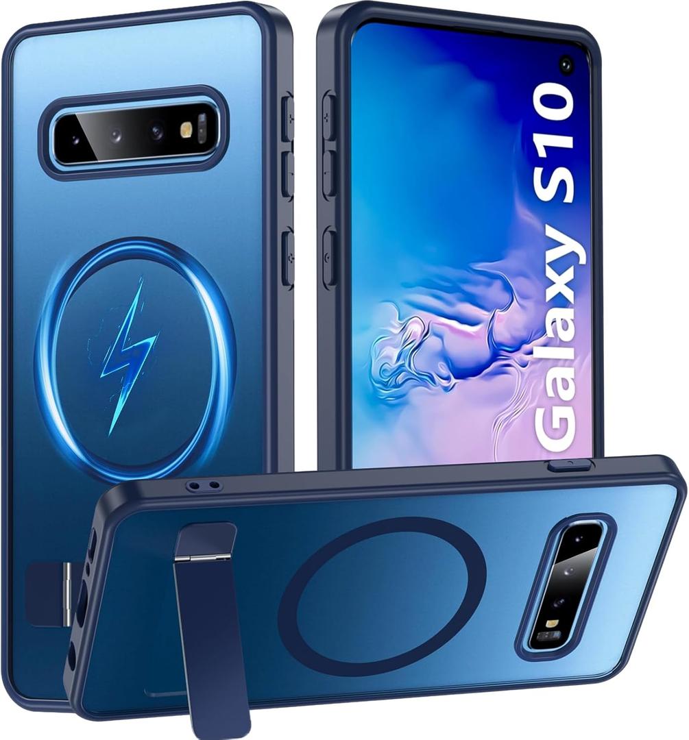 for Samsung Galaxy S10 Case with Stand, Magnetic Galaxy S10 Case Translucent Matte Military Grade Adjustable Kickstand Shockproof Protective Bumper Phone Case for Samsung S10,Blue