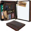 Leather Portfolio for Men, Portfolio Organizer with Zipper for Men Women, Leather Padfolios Business Resume Legal Pad Notebook Binder for A4/Pad (Brown)