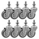 FactorDuty 2 Inch Grey Caster Wheel 3/8"-1.2" Threaded Stem Mount Caster Wheel Polyurethane Wheels Premium Non Marking No Noise 65LB Per Wheel (Pack of 8)