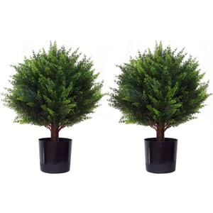 Artificial Cedar Tree - 2pcs Faux Shrub Plants, Hand Trimmed, UV Resistant, Low Maintenance, Suitable for Indoor and Outdoor Decoration (16.5 inches)