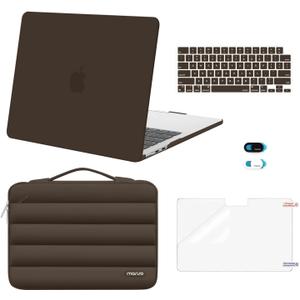 MOSISO Compatible with MacBook Air 13 inch Case M5 2026 M4 2025 M3 M2 2024-2022 A3449 A3240 A3113 A2681, Hard Case&Puffy Bag&Keyboard Cover&Webcam Cover&ScreenFilm for MacBook Air 13.6, Beige Brown
