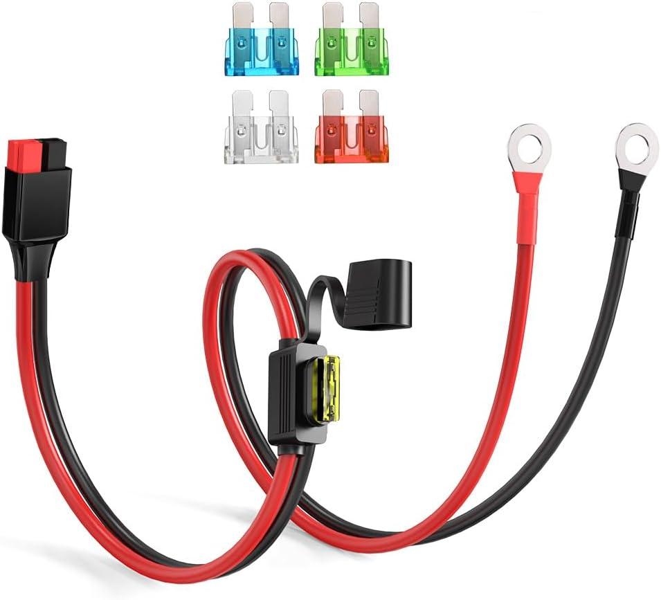 Anderson Connector to O Ring Terminal 10AWG Battery Connector Cable with 5 Fuse for Automotive Portable Power Station Solar Generators(2FT)