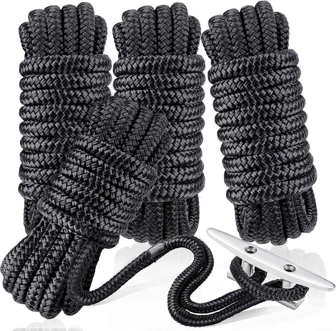 Dock Lines & Ropes Boat Accessories - 4 Pack 3/8" x 15' Double Braided Nylon Dock Lines with 12 Loop Excellent 5800 lbs Breaking Strength Marine Rope for Kayak Pontoon Boats up to 30ft Boating Gifts