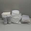 WELLIFE 700 Pieces Silver Plastic Dinnerware Set for 100 Guests - Includes Plates, Cups, Napkins, and Disposable Cutlery - Elegant White & Silver Design, Perfect for Parties and Events