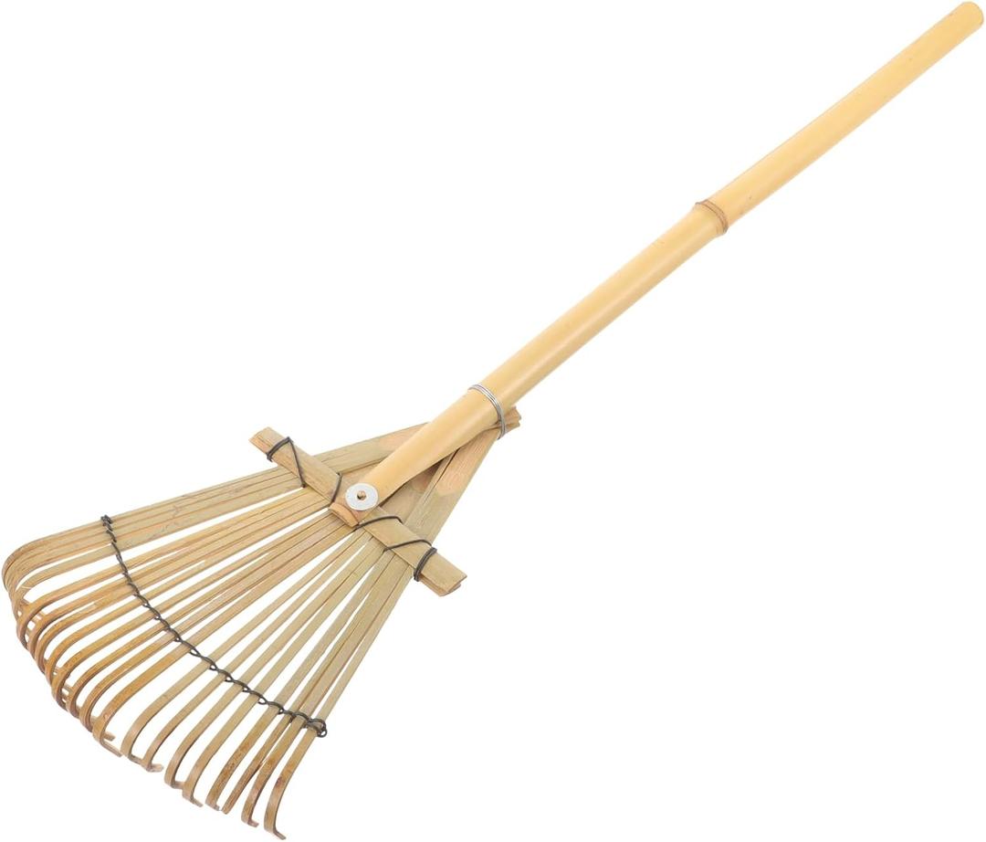 YARNOW Bamboo Garden Rake, 20 Tines Hand Rake for Leaves, Soil Spreading, and Lawn Care, Eco-Friendly Wooden Gardening Tool, 23.4 x 6.7 Inch, Beige