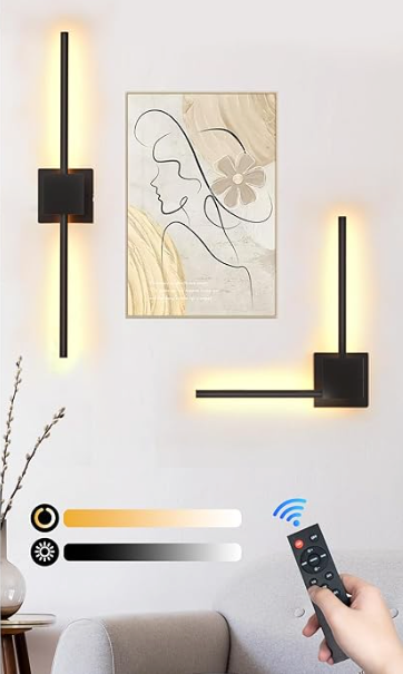 Battery Operated Wall Sconces Set of 2,  12000mAh Rotatable Picture Lights with Remote Control, Dimmable 30006500K LED Rechargeable Wall Lights for Living Room Bedroom Mirror, 28.3In