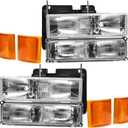 Pair Kit Headlights Assembly For 1994 1995 1996 1997 1998 1999 OBS Chevy Silverado OBS C/K Series 1500/2500/3500,94-98 Tahoe/Suburban Replacement Headlamp With Bumper Light