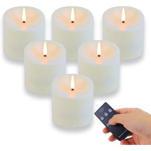 TECHLONG 3"x3" Flickering Flameless Candles Waterproof, Battery Operated Candles with Remote Timer, Last 600 Hours Electric Fake LED Candles for Halloween Christmas Decoration, Ivory White, Set of 6