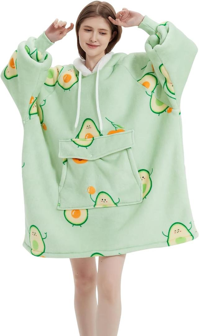 Qeils Wearable Blanket Hoodie for Women, Comfy Sherpa Sweatshirt Blanket as Birthday Christmas Gifts, Oversized Pullover Jacket Blanket Hoodie for Adult (Avocado, Adult)