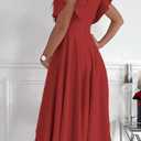 PRETTYGARDEN Summer Midi Dress 2026 Spring Ruffle Sleeve V Neck Cocktail Wedding Guest A Line Fit and Flared Dresses (Red, S)