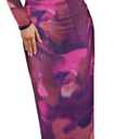 MEROKEETY Women's 2024 Long Sleeve Tie Dye Dress Bodycon Mock Neck Mesh Ruched Cocktail Maxi Dresses (Medium, Plum)