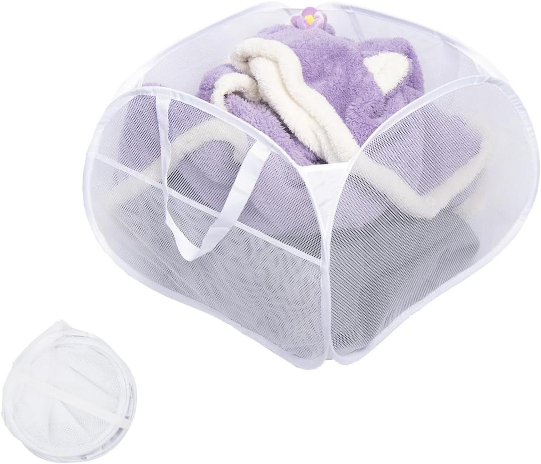 Collapsible Laundry Basket, 90L Foldable Pop-up Laundry Hamper with Handles, Mesh Dirty Clothes Hamper for Laundry, Bathroom, Kids Room, Dorm, Travel or Camping (White) (Square-Mesh1 Pack)