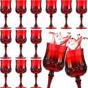 Pinkunn 12 Pcs Red Plastic Goblets 7 oz Plastic Wine Glasses Reusable Vintage Drinking Glasses Dishwasher Safe for Christmas Wedding Birthday Party Supplies