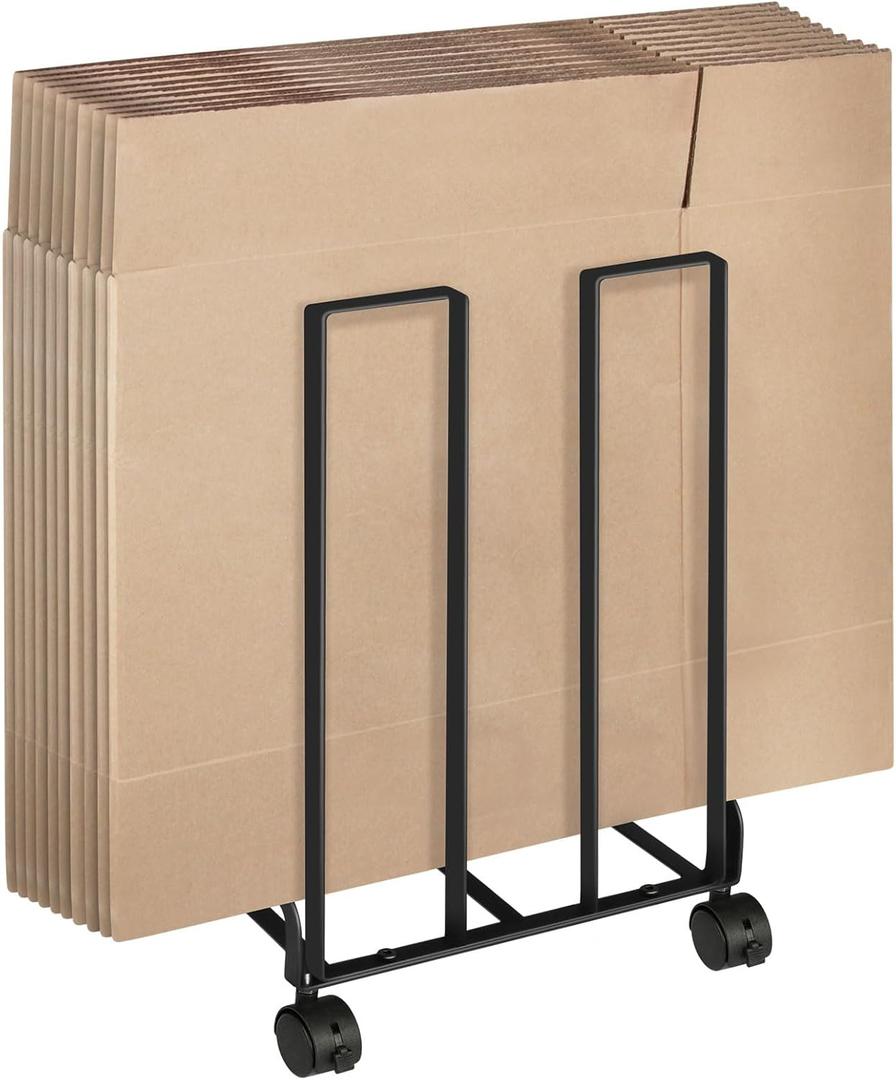 Carton Storage Rack with Caster Wheels, Portable Cardboard Organizer, Carton Stand for Cardboard Storage, Carton Cart for Home Warehouse, Black Carton Organizer