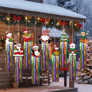 9 Pcs Christmas Party Decorations with Tassels 3.8ft Christmas Flowing Hanging Decorations Santa Claus Snowman Gingerbread Elk Hanging Decor for Xmas Winter Holiday Party Indoor Outdoor Decor