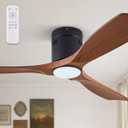 52" Ceiling Fans with Lights and Remote Control,Modern Flush Mount Ceiling Fan with 3 LED Colors,Outdoor Low Profile Ceiling Fans with 6-Speeds Timer DC Motor for Bedroom Living Room Patio (Walnut)