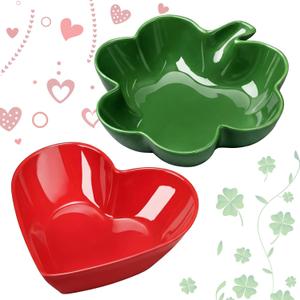 2 Pcs Valentine and St. Patrick's Day Ceramic Candy Bowls Heart Shaped and Shamrock Porcelain Bowls Set for Valentine Wedding Irish Day Party Dinner Dessert Kitchen Cooking Gift
