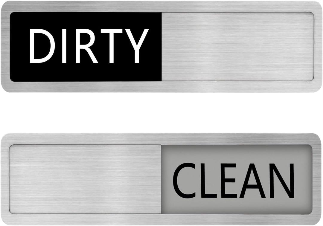 Kichwit Dishwasher Magnet, Stainless Steel Clean Dirty Sign, Magnetic, Works on All Dishwashers, Helps You Know Whether Dishes Are Clean or Dirty, 5.5 x 1.6 Inches, Black and Grey