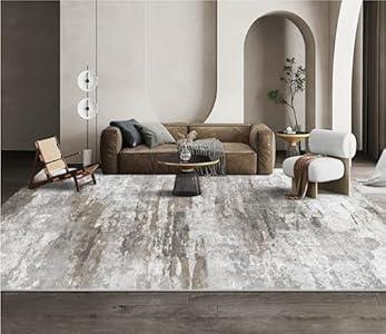 OMERAI Washable Rug 5'x7' Abstract Machine Washable Area Rugs for Living Room Ultra-Thin Non Slip Stain Resistant Modern Carpet for Bedroom Dining Room Office Kitchen Rustic (Brown)