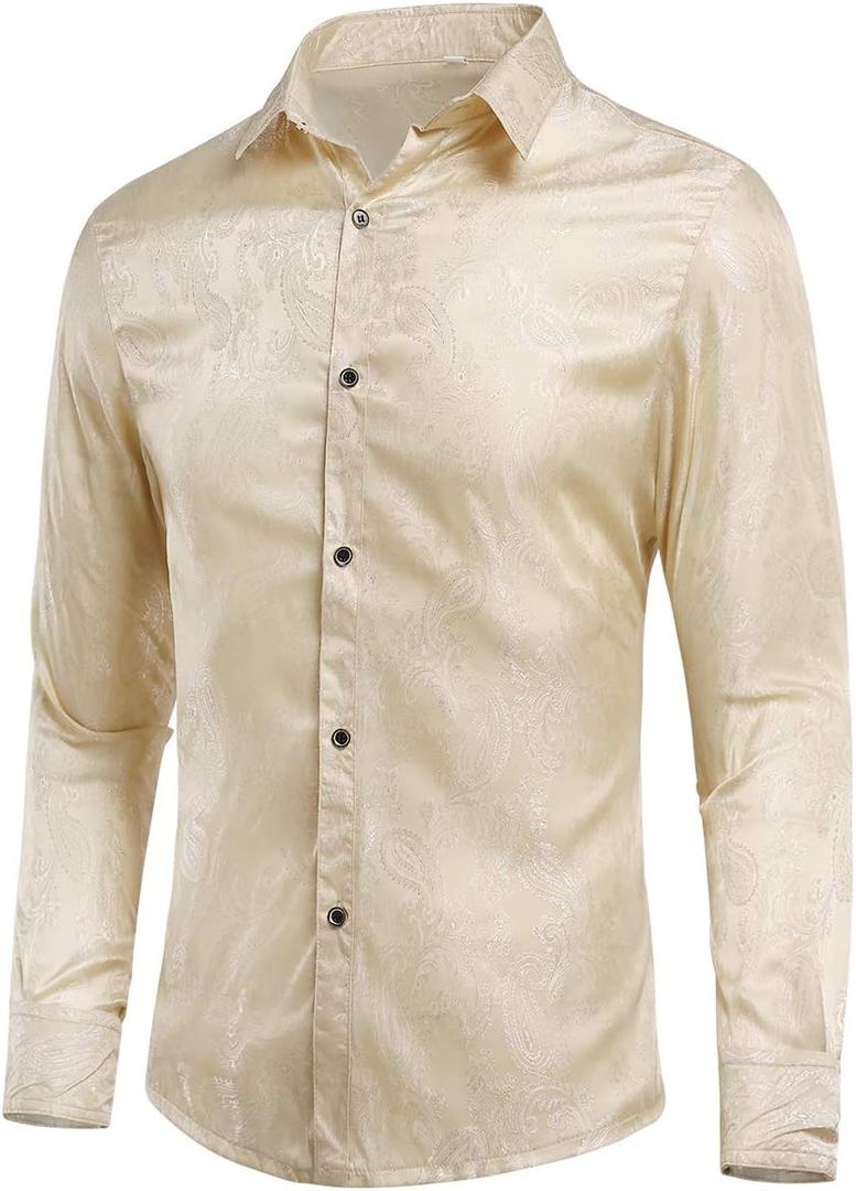Cloudstyle Mens Paisley Shirt Long Sleeve Dress Shirt Button Down Casual Slim Fit, 3XL