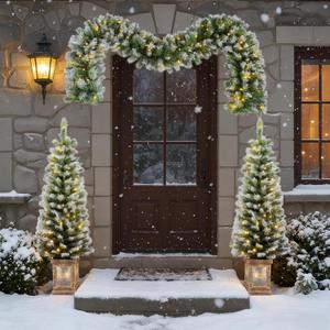 3-Piece Artificial Christmas Decor Set  Wreath & 2 Entrance Trees with LED Lights, Easy Assembly (4ft)