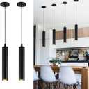 Modern Black Pendant Lights 2 Pack, LED Minimalist Pendant Lighting Fixture for Kitchen Island, Long Tube Hanging Light Cord Adjustable for Living Room Bedroom Dining Room Bar