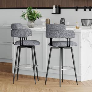 Swivel Bar Stools Set of 2 Counter Height Bar Stools with Linen Upholstery, Ergonomic Backrest, and Chrome Metal Feet for Kitchen Island (Gray, 30" Barstools)