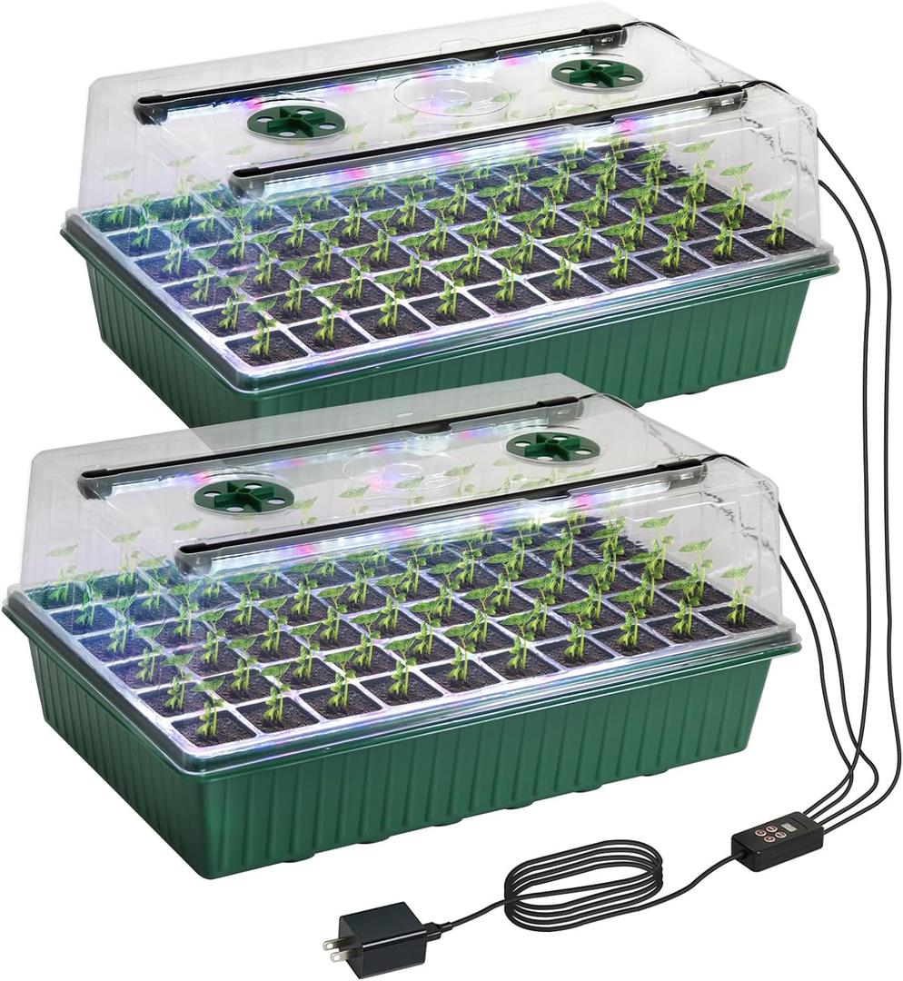 TONYFUL Seed Starter Tray with Grow Light, 120Cell Seed Starter Kit with 4.07” Humidity Dome, Indoor Seedling Starter Tray, Seed Starting Tray for Plant Germination, Seeds Growing