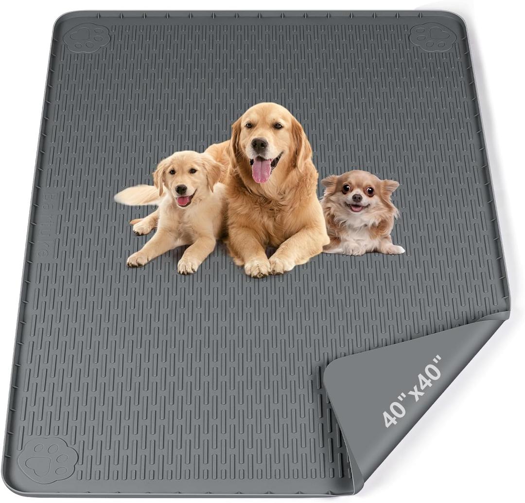 Pee Pads for Dogs, 40" x 40" Extra Large Reusable Silicone Mat, Washable Puppy Training Pads for Potty Training, Non-Slip, Leak-Proof, Indoor Floor Protection (Dark Grey)