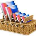 Cable Management Box Handwoven Imitation Rattan Cord Hider Box Charging Station Basket Desktop Cord Organizer with Removable Divider for Laptop Tablet 12.5lx5.9hx7.6w-inch(Rattan Color)