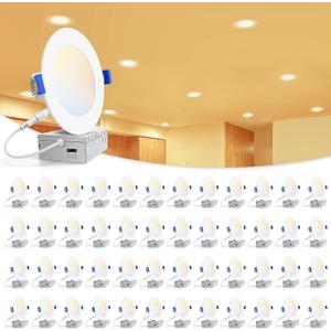 VOLISUN 48 Pack 4 inch Recessed Lighting, 5CCT Ultra-Thin LED Recessed Light with Junction Box, 2700K-5000K Selectable, 810Lumen Dimmable Canless Wafer Downlight, LED Ceiling Light ETL Certificated