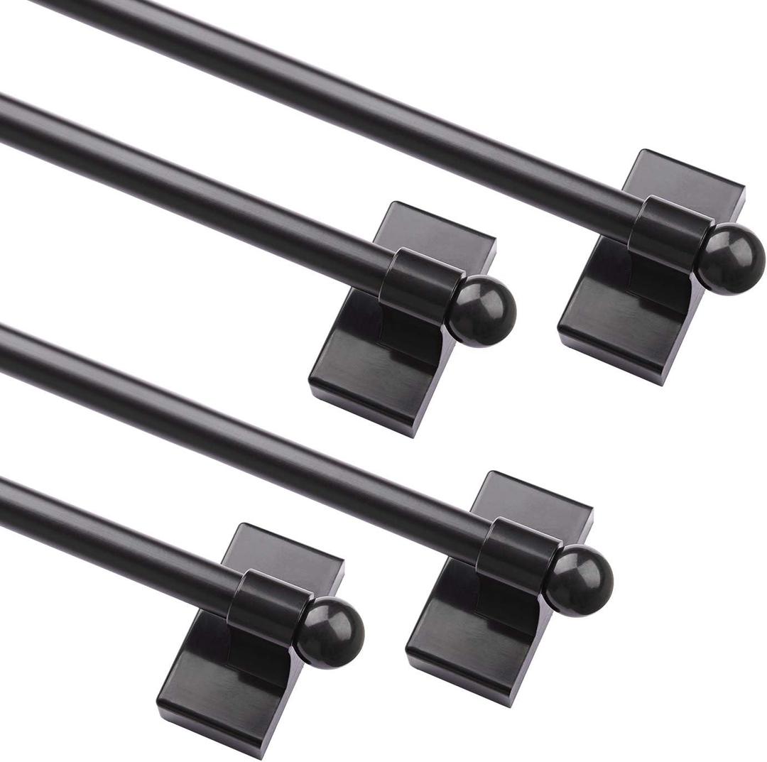 Multi functional hanging pole Magnetic Curtain Rods for Metal Doors No tools required, Multi-Use Adjustable Appliance for Windows Iron Steel Places 16-28 Inch4 Pack, Black