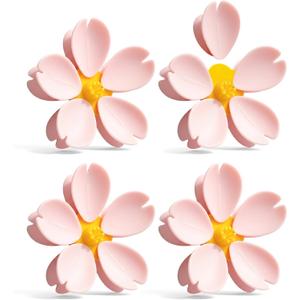 4-Piece Pink Cherry Blossom Cute Bag Clip Set,Decorative Magnetic Fridge Magnets, 4 Sets of 20 Fun Food Sealing Clips