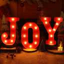 Christmas Decorations Indoor Home Decor - 3 LED 8.5 Inches Marquee Light Up JOY Letters Lights Sign, Battery Operated Christmas Signs for Mantel Home Bar Party Bedroom Wall Fireplace Xmas Decor, Red