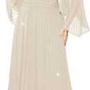 ZOMVA Plus Size Formal Dresses Sparkly V-Neck A Line Glitter Wrap Dress Evening Gown Cocktail Prom Butterfly Sleeve, Champagne, 0X