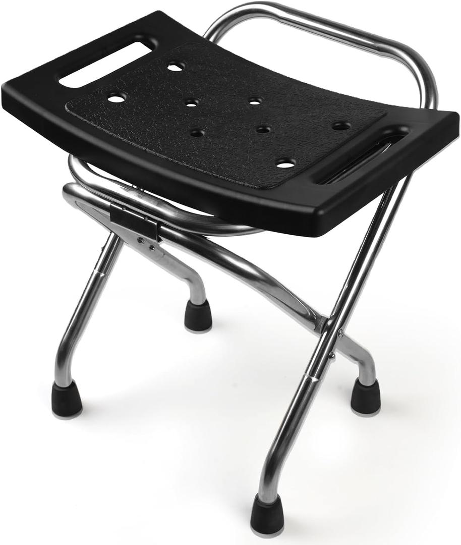 Shower Chair Seat, Stainless Shower Chair for Folding, Safety Anti-Slip Shower Bath Chairs for Seniors/Disabled by
