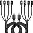 RULUS 4 in 1 Charging Cable [2 Pack 4Ft], Fast Charging & Data Sync Multi Phone Charger Cable Nylon Braided USB Charging Cable with Lightning/Type C/Micro USB Port for iPhone,Samsung Tablets,Carplay