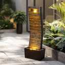 Curved Waterfall Fountain with LED Lights, Tall Indoor Outdoor Floor Water Feature, Modern Resin Cascade Fountain for Patio, Backyard, Porch & Home Decor, 38.6 Inch