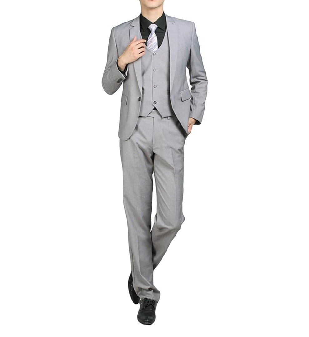 Men' 3 Piece Solid Color Suit Set Single Breasted Slim Jacket Vest Pants Formal Business Wedding Prom Blazer Sets Small