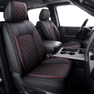 Aierxuan Dodge Ram Car Seat Covers Full Set Waterproof Leather Custom Fit 2009-2026 1500, 2010-2026 2500/3500 Crew Quad Regular Cab Truck Pickup with Split Bench 60/40(Full Set/Black-Red)