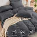 HYMOKEGE 7 Piece King Size Comforter Set Seersucker, All Season Luxury Bed in a Bag for Bedroom, Bedding Set with Comforters, Sheets, Pillowcases & Shams, Dark Grey