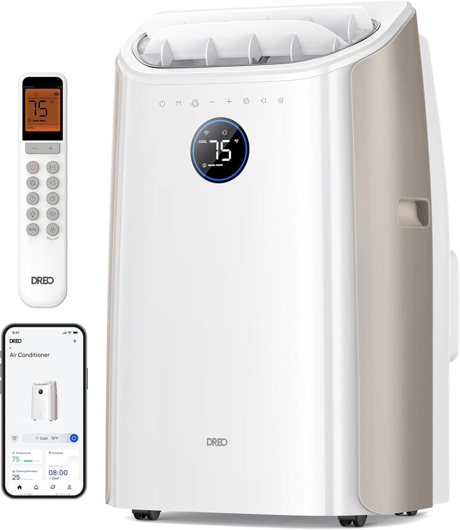 Dreo Portable Air Conditioners, 12,000 BTU AC Unit for Bedroom with Drainage-free Cooling, 46dB Quiet, APP/Voice/Remote, 24h Timer with Fan & Dehumidifier, Smart Standing AC for Room Indoors, AC515S (Starlight)