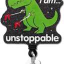 YAZMEEN Inspirational Retractable Badge Reel with Alligator Clip I'm Unstoppable ID Card Badge Holder T-Rex Dinosaur Badge Funny Black Glitter Badge Reel Gift for Office Worker Nurse Doctor Teacher