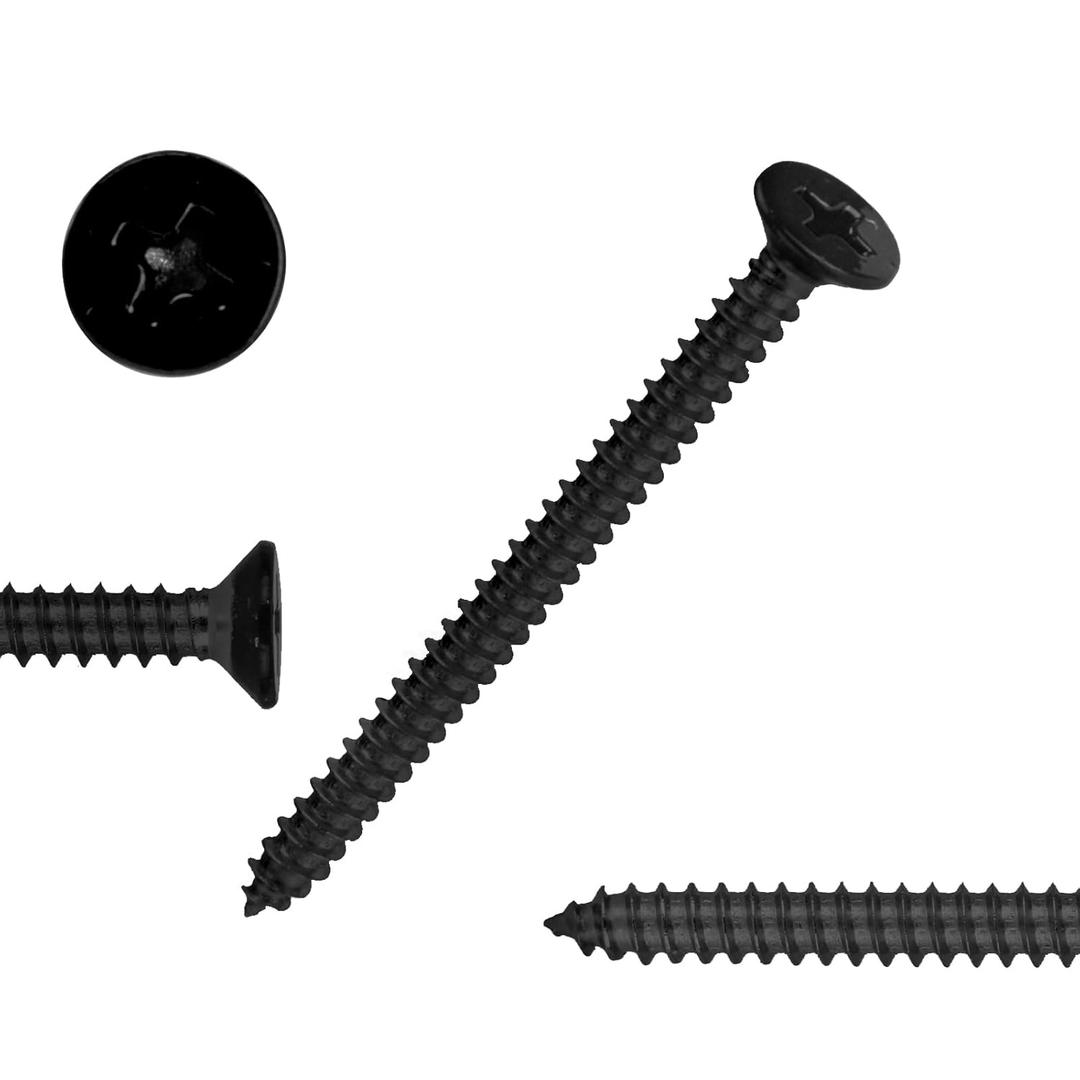 Black Oxide 100 PCS #12X1-1/2(1.5 inch) Stainless Steel Phillips Flat Head Wood Screws,Stainless Steel 18-8 A2(304) Screw,Home Screw Kit by QISHENG