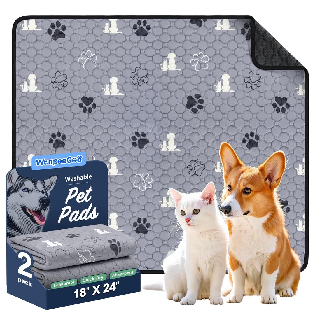 WanpeeGoo Washable Pee Pads, Puppy Pee Pad for Dogs, 2 Pack Absorbent Reusable Training Dog Pads Pet Puppy Pads, Non-Slip Potty Pads for Whelping, Playpen, Crate, Bed, Grey 18"x24"