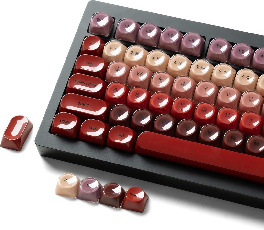 PBT Keycaps, Glossy Red Lipstick Jelly Keycaps MOA Profile, 128 Keys Elegant Cute Custom Key caps for 61/68/84/87/98/100 Cherry Gateron MX Mechanical Keyboards, No Tear & Never Fades