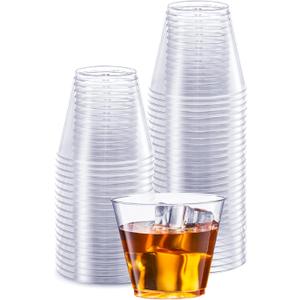 SETUP Clear Hard Plastic Cups/Tumblers [5 oz. Squat - 100 Count] Small Disposable Party Cocktail Glasses