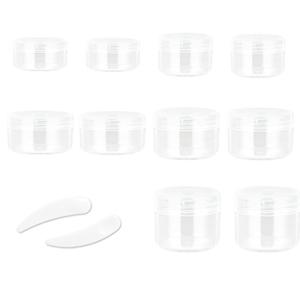 ZEJIA 10pcs Small Travel Containers, Clear Sample Containers with Screw Lids, 5 Size 3/5/10/15/20 Gram Sample Jars with 12pcs Labels and 2pcs Mini Disposable Spatula, Makeup Sample Containers BPA Free